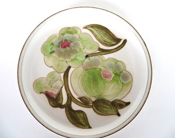 Set of 2 Denby Langley Troubadour Salad Plates, Vintage 8" Green Floral Stoneware Side Plate From England