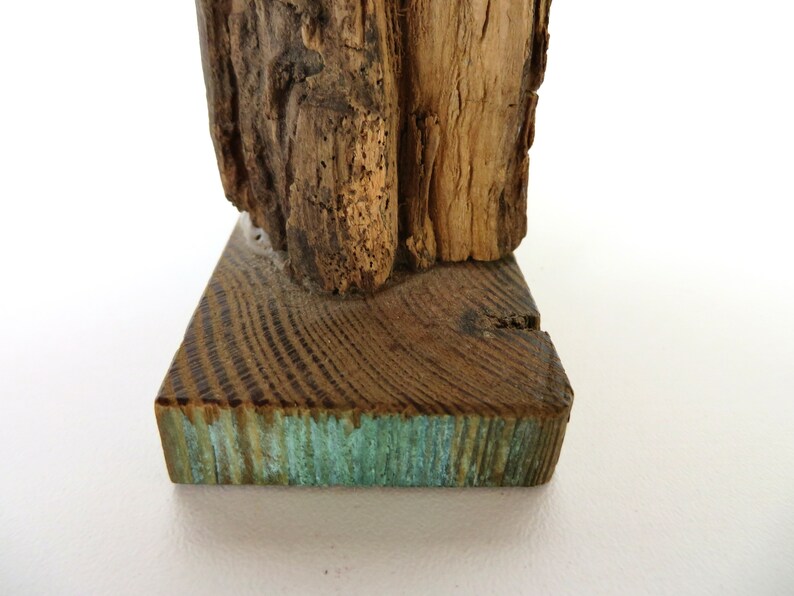 Mid Century Studio Pottery Owl Sculpture, Brutalist Ceramic Owl Sculpture on Wooden Base image 9