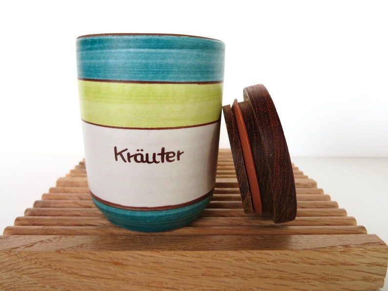 KMK Germany Ceramic Spice Jars With Wooden Lids, Set of 4 Pottery Herb Containers Hand Painted, Vintage Stash Jars image 7
