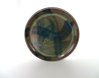 Vintage 7 1/4" Studio Pottery Plate, Hand Made Artist Signed Abstract Stoneware Accent Plates