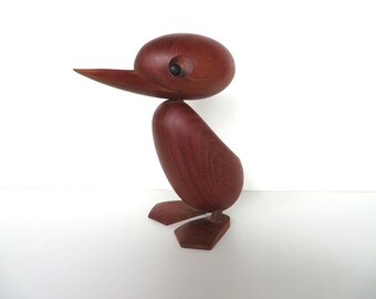 Vintage Hans Bolling for Torben Orskov Teak Duck, Large Scandinavian Wooden Figurine From Denmark