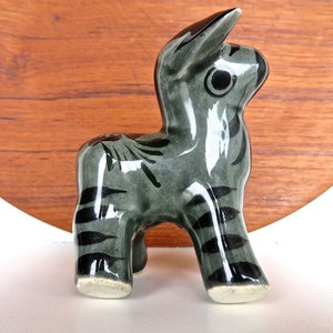 Tonala Pottery Small Donkey Figurine, Vintage Mexican Hand Painted Folk Art Burro image 1