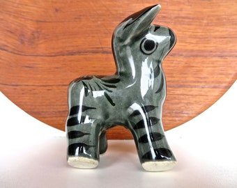 Tonala Pottery Small Donkey Figurine, Vintage Mexican Hand Painted Folk Art Burro