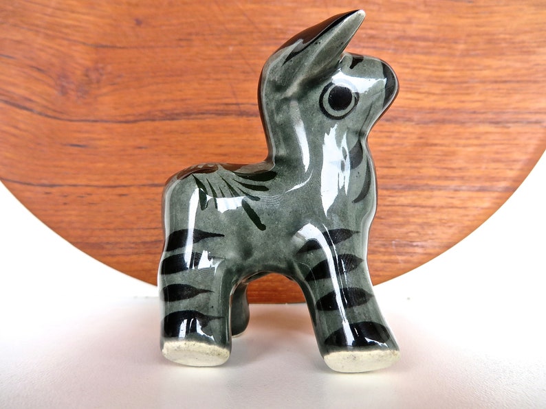 Tonala Pottery Small Donkey Figurine, Vintage Mexican Hand Painted Folk Art Burro image 1