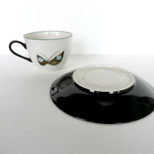 Vintage Hand Painted Butterfly Cup and Saucer, Black And White Elegant Japanese Teacup and Saucer image 9