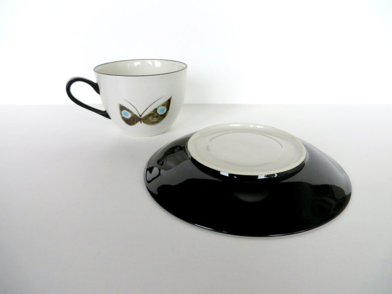 Vintage Hand Painted Butterfly Cup and Saucer, Black And White Elegant Japanese Teacup and Saucer image 9