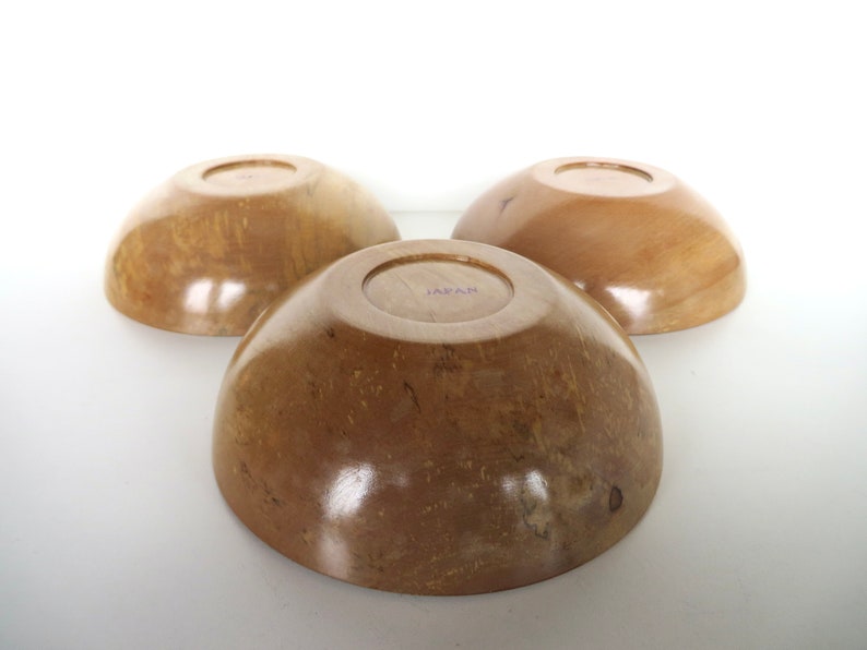 Set of 3 Vintage Spalted Maple Salad Bowls From Japan image 6