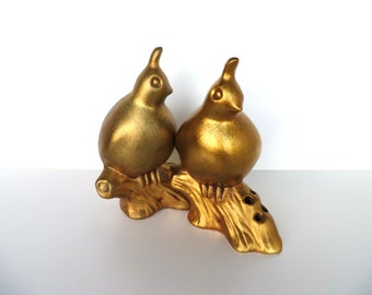 Pair Of Howard Pierce Gold Quail Figurines, Hollywood Regency Glam Decor