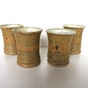 4 Vintage Studio Pottery Tumblers, Handmade 10oz Stoneware Drinking Cups WIth Speckled Glaze image 1