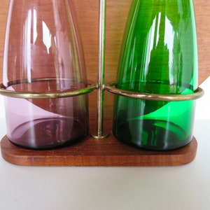 Danish Modern Teak Cruet Set With Blown Glass Oil and Vinegar Bottles image 4