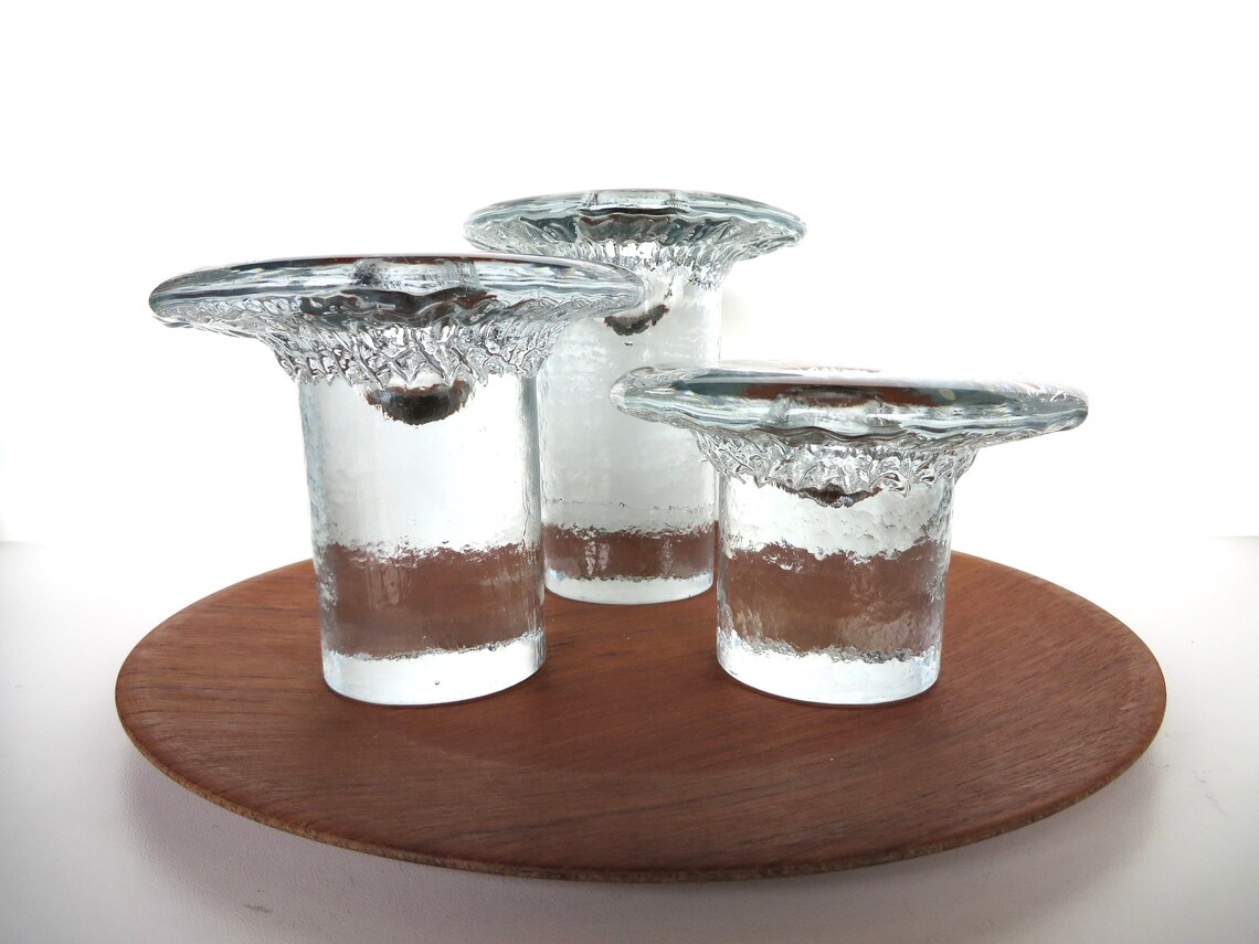 Set of 3 Blenko Ice Glass Candle Holders Vintage Don Shepherd Etsy