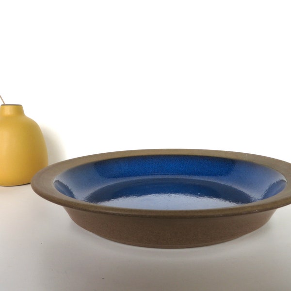 Vintage Heath Ceramics Rim Line 9 1/4" Pasta Bowl In Nutmeg and Moonstone, Edith Heath Low Profile Serving Bowl in Blue