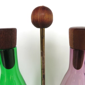 Danish Modern Teak Cruet Set With Blown Glass Oil and Vinegar Bottles image 2