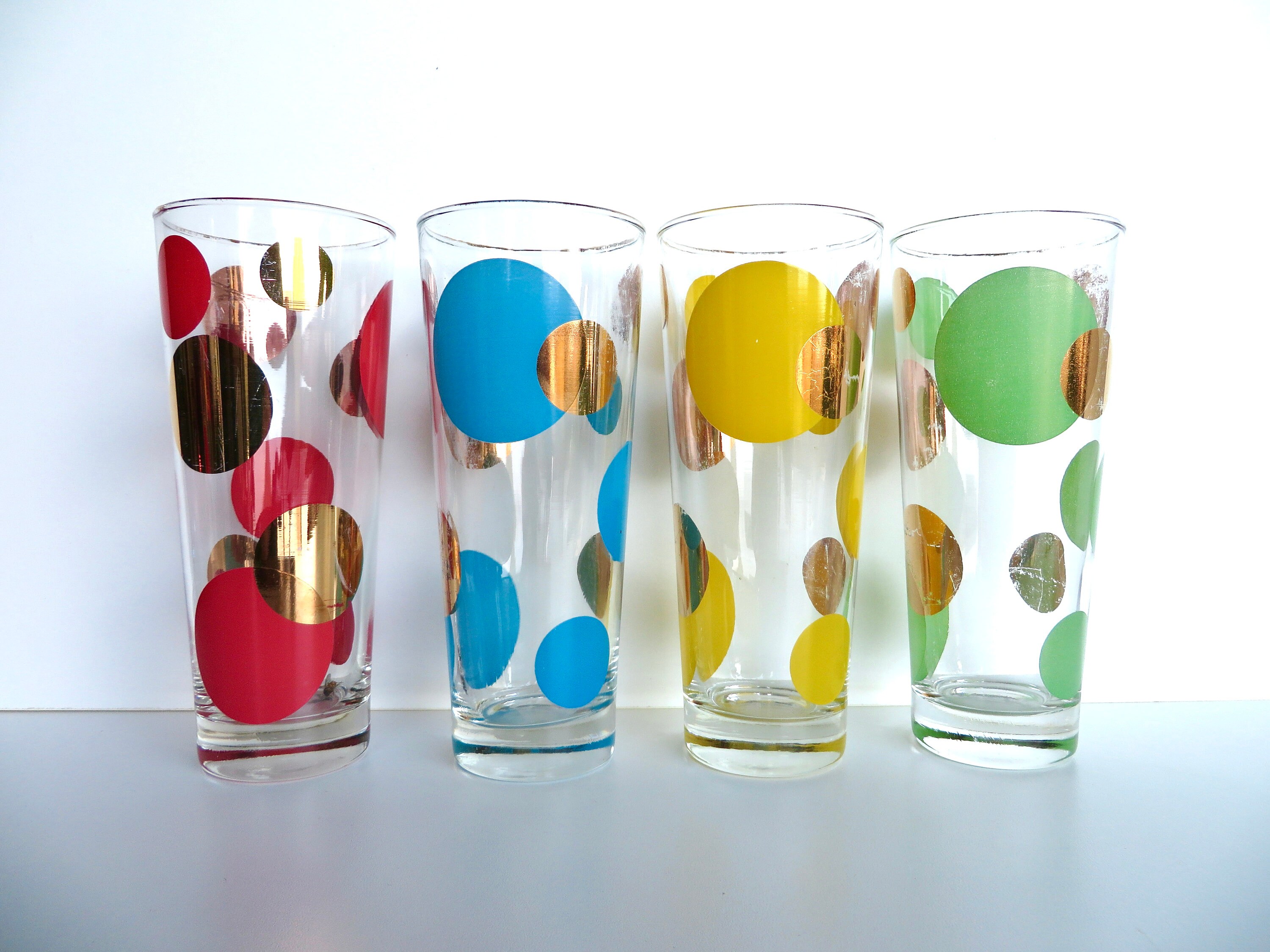 Set of 4 Russel Wright Eclipse Cocktail Glasses, Atomic Polka Dot