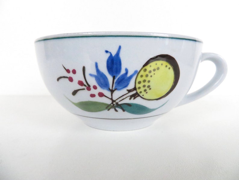 Set Of 2 Arabia of Finland Windflower Cup and Saucers, Vintage Floral Blue And Yellow Scandinavian Teacups image 5