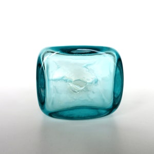 Vintage Blenko Glass Paper Bag Vase In Aqua Blue, 8 1/2 Hand Blown Blenko Glass Art 8813M image 9