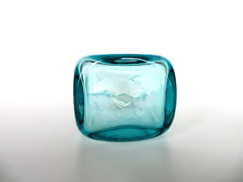Vintage Blenko Glass Paper Bag Vase In Aqua Blue, 8 1/2 Hand Blown Blenko Glass Art 8813M image 9