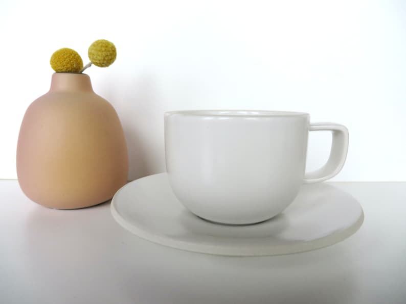 Vintage Sasaki Colorstone Cup and Saucer In Matte White, Massimo Vignelli Post Modern Cup And Saucer image 7