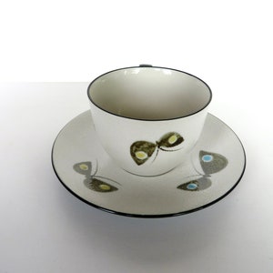 Vintage Hand Painted Butterfly Cup and Saucer, Black And White Elegant Japanese Teacup and Saucer image 5