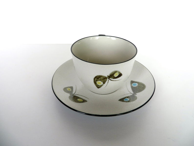 Vintage Hand Painted Butterfly Cup and Saucer, Black And White Elegant Japanese Teacup and Saucer image 5