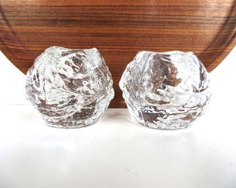 Pair of Kosta Boda Crystal Votive Snowballs, Scandinavian Icy Glass Candle Holders For Christmas - 2 Sets available