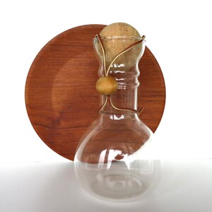 Vintage Modernist Glass Pyrex Decanter With Cork Stopper And Leather Strap 2 available. image 1