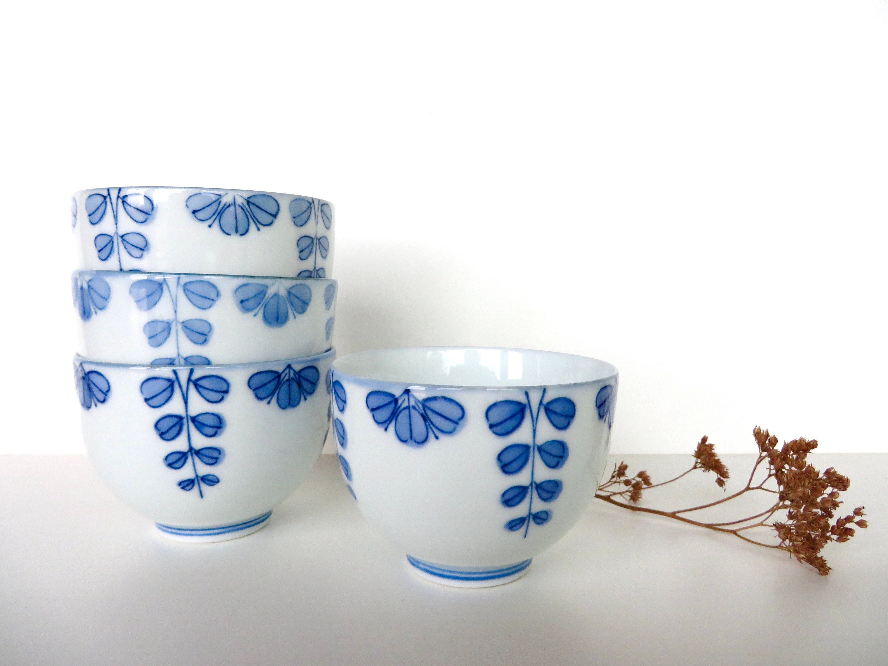 Vintage Japanese Blue And White Tea Cups Delicate Set of 4 Etsy