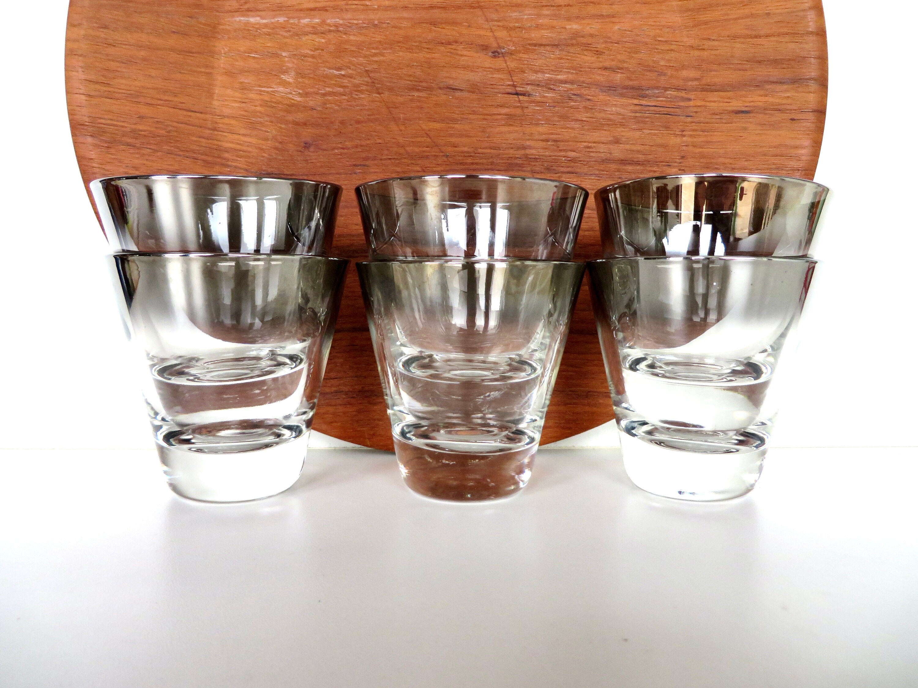 6 Silver Fade 4oz Cocktail Glasses, Vintage Vitreon Queens  display picture 1