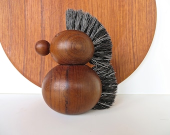 Danish Modern Teak Brush Figurine From Denmark, Scandinavian Collectible Hand Carved Troll Figurine