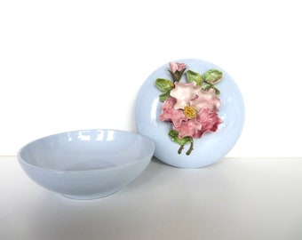 Vintage Wildwood Pasadena Ceramics Lidded Box, Romantic Small Floral Jewelry Holder Catch All