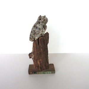 Mid Century Studio Pottery Owl Sculpture, Brutalist Ceramic Owl Sculpture on Wooden Base image 3
