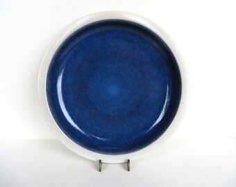 Vintage Heath Ceramics Moonstone Dinner Plate, Edith Heath Rim Line Blue And White 11 1/2" Serving Plate