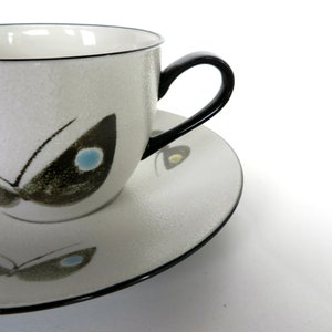Vintage Hand Painted Butterfly Cup and Saucer, Black And White Elegant Japanese Teacup and Saucer image 3