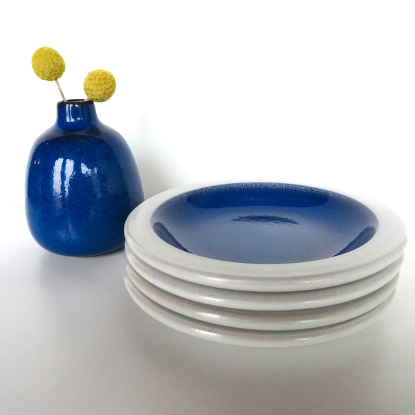 2 Heath Ceramics Opal Moonstone 5 1/2 inch Plates, Edith Heath Rim Line Blue And White Side Plates