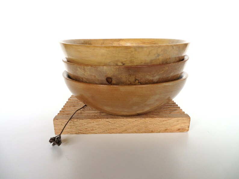 Set of 3 Vintage Spalted Maple Salad Bowls From Japan image 3