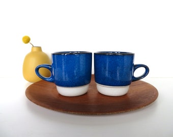 Single Heath Ceramics Mug In Opal Moonstone, Edith Heath Rim Line Blue and White Stacking Coffee Cup - 2 Available