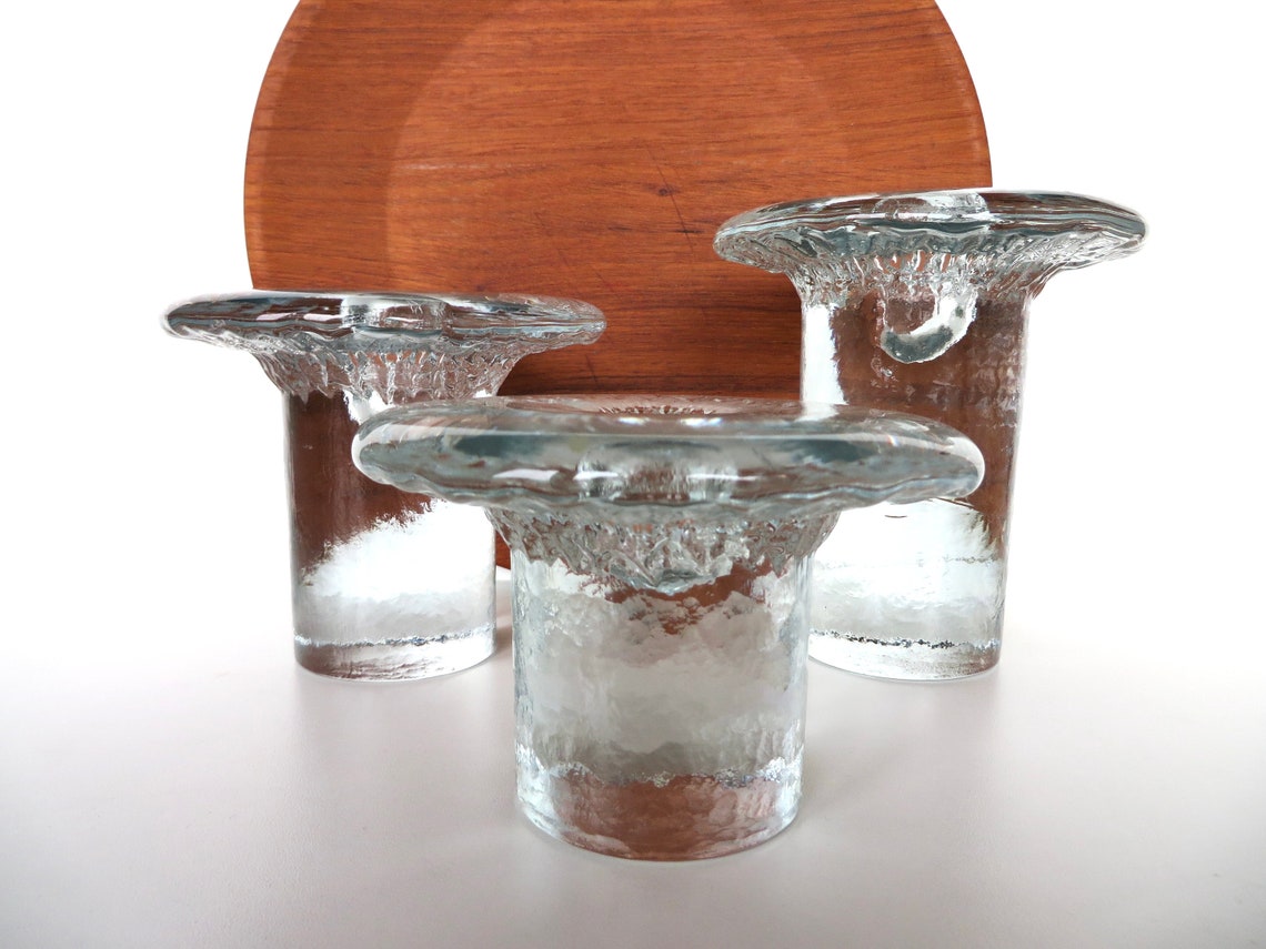 Set of 3 Blenko Ice Glass Candle Holders Vintage Don Shepherd Etsy