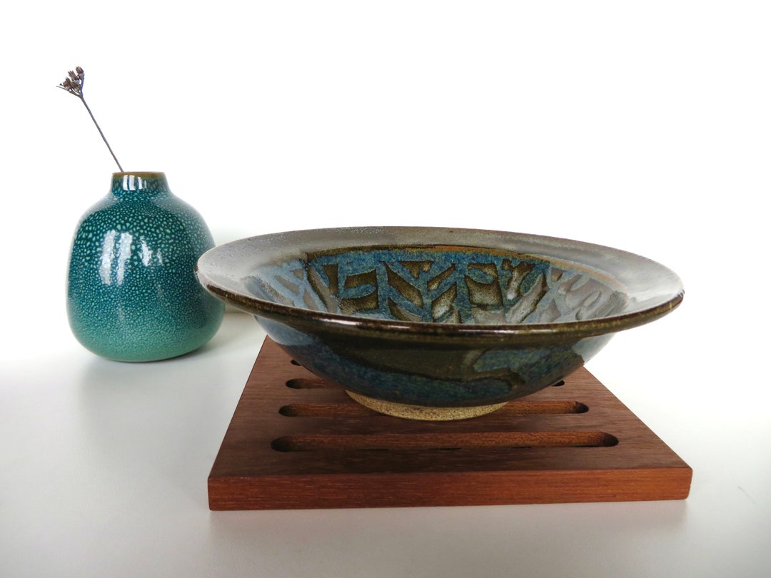 Set of 4 Studio Pottery Bowls in Blue and Brown Glaze, Vintage Hand ...