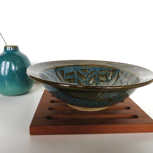 Set of 4 Studio Pottery Bowls In Blue And Brown Glaze, Vintage Hand Thrown Earthen Stoneware Cereal Bowls