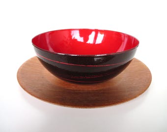 Vintage Cathrineholm Saturn Enamel Bowl, 7" Danish Modern Enamelware Bowl, Black And Yellow Striped Enamel Bowl