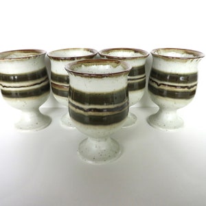 Set Of 5 Otagiri Stoneware Goblets, Vintage Japanese Pottery Pedestal Cups With Green Stripes image 2