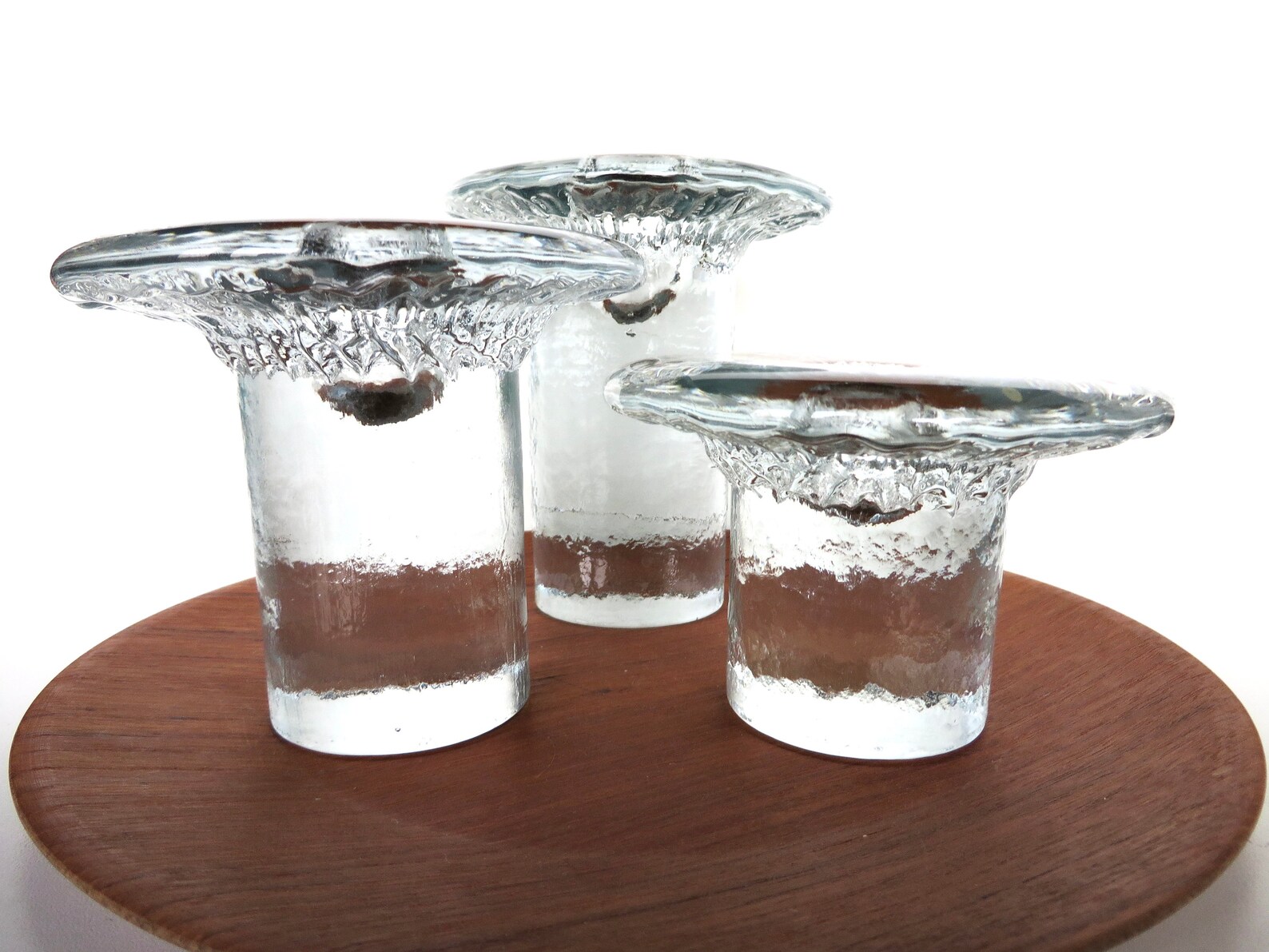 Set of 3 Blenko Ice Glass Candle Holders Vintage Don Shepherd Etsy