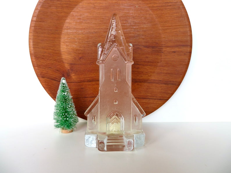 Vintage Glass Church Votive Candle Holder Nybro From Sweden, Small Glass Christmas Tea Light Holder image 1