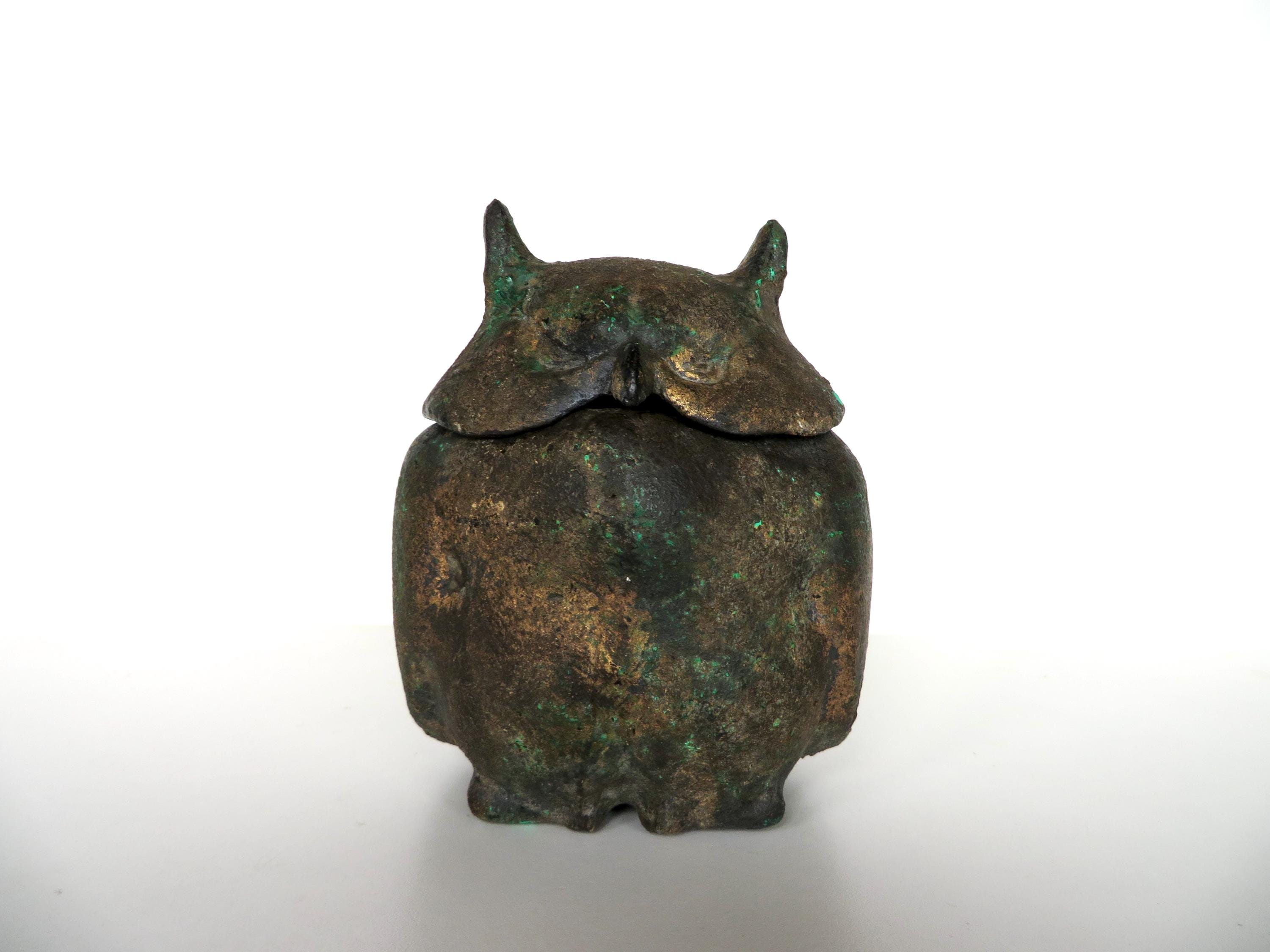 Vintage Japanese Iron Owl Incense Burner, 1960s Large Brutalist Metal Art Bird