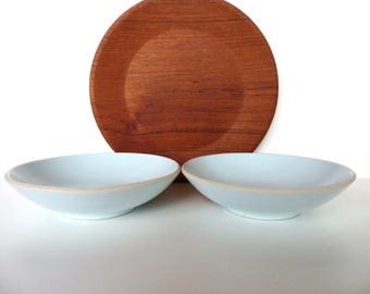 Set Of 2 Sasaki Colorstone Soup Bowls in Matte Blue, 7" Modernist Massimo Vignelli Powder Blue Salad Bowls