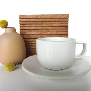 Vintage Sasaki Colorstone Cup and Saucer In Matte White, Massimo Vignelli Post Modern Cup And Saucer image 1