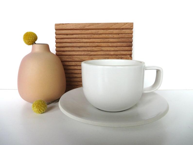 Vintage Sasaki Colorstone Cup and Saucer In Matte White, Massimo Vignelli Post Modern Cup And Saucer image 1