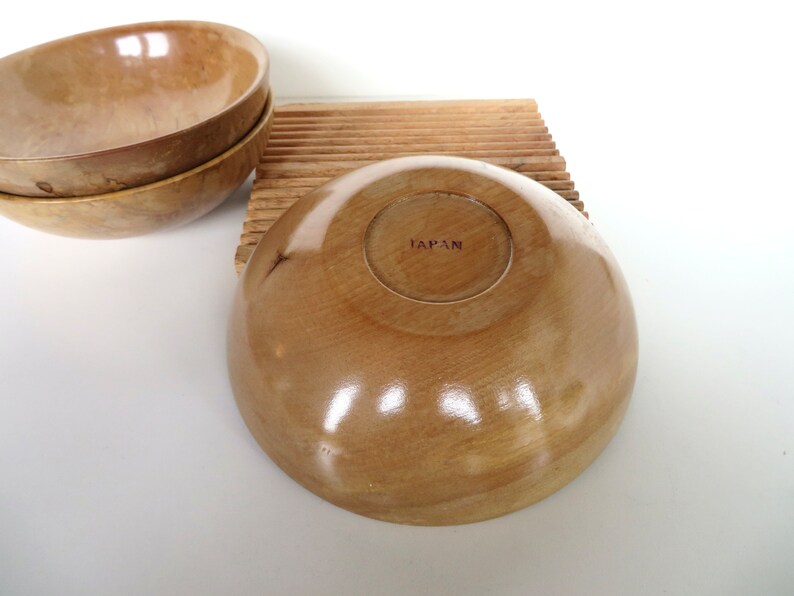 Set of 3 Vintage Spalted Maple Salad Bowls From Japan image 10