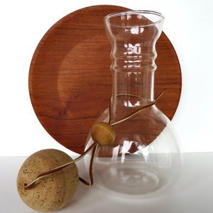 Vintage Modernist Glass Pyrex Decanter With Cork Stopper And Leather Strap 2 available. image 6