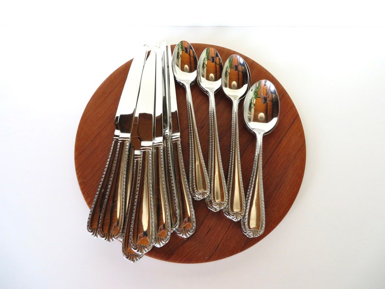 Vintage 26 Piece Reed and Barton Domain Spoon and Knife Set, 18/10 Stainless Steel Mixed Cutlery Set image 1